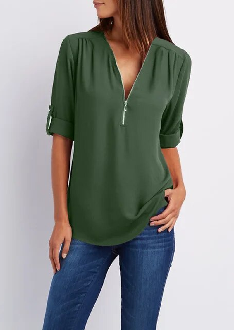 Leona | Elegante Blusa con Cuello en V para Mujer