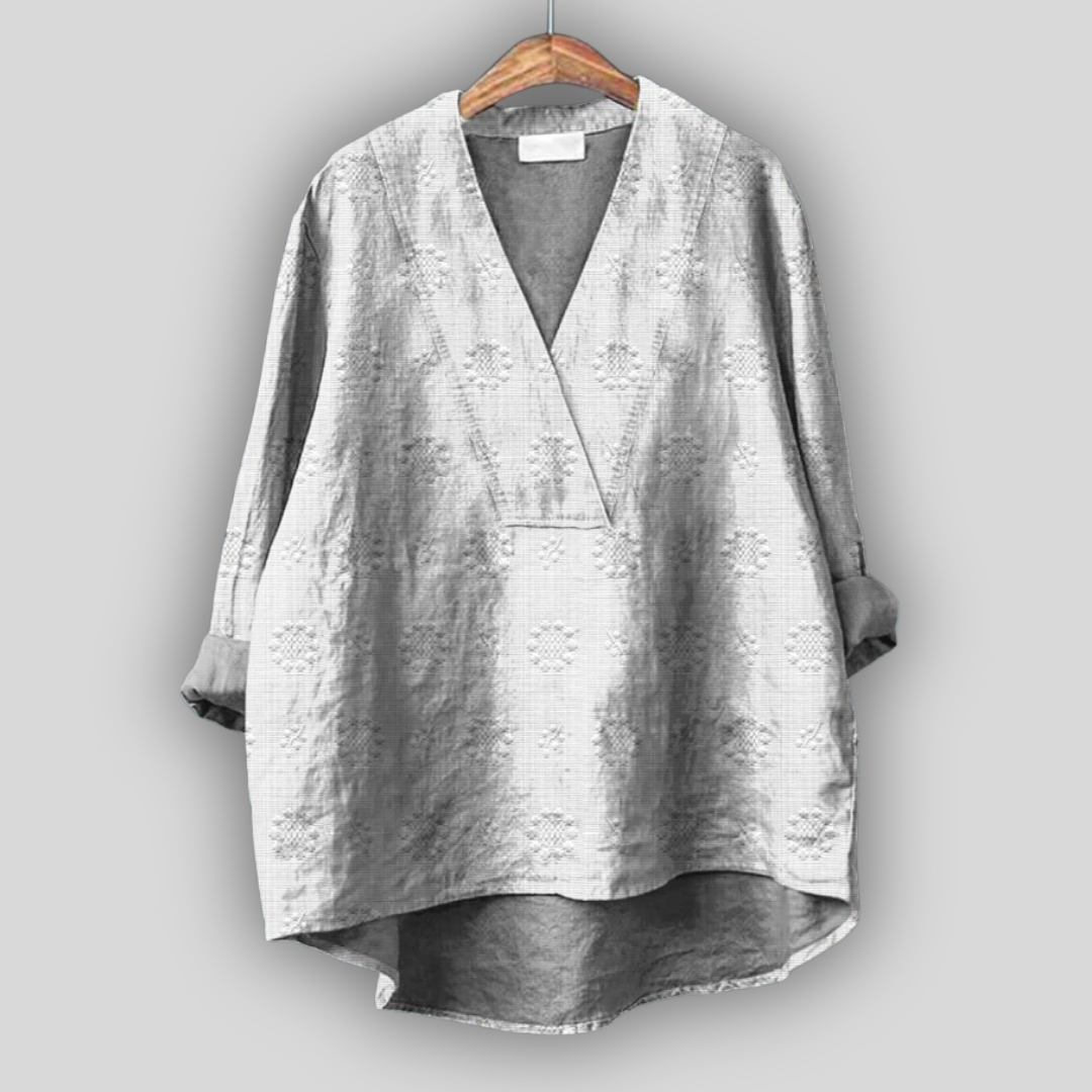 Damska Bluzka Tunika Z Haftem V Neck
