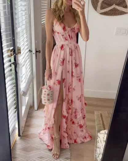Vestido floral largo con favorecedor escote