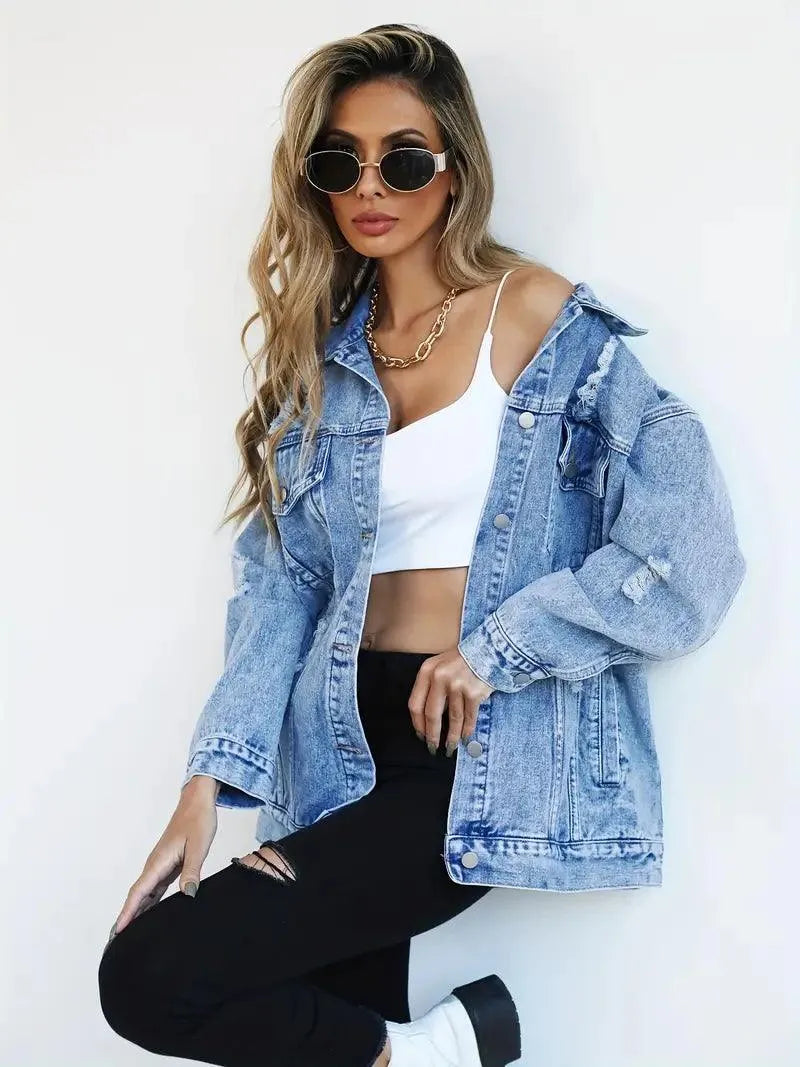 Chaqueta vaquera oversize de moda para mujer