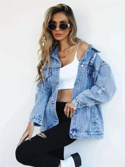 Chaqueta vaquera oversize de moda para mujer