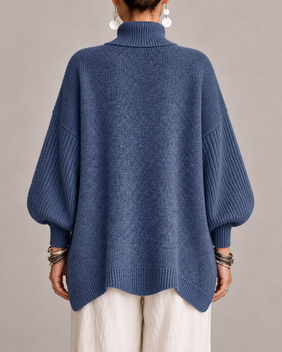 Damski Sweter Oversize Golf Rękaw Nietoperz Pulower