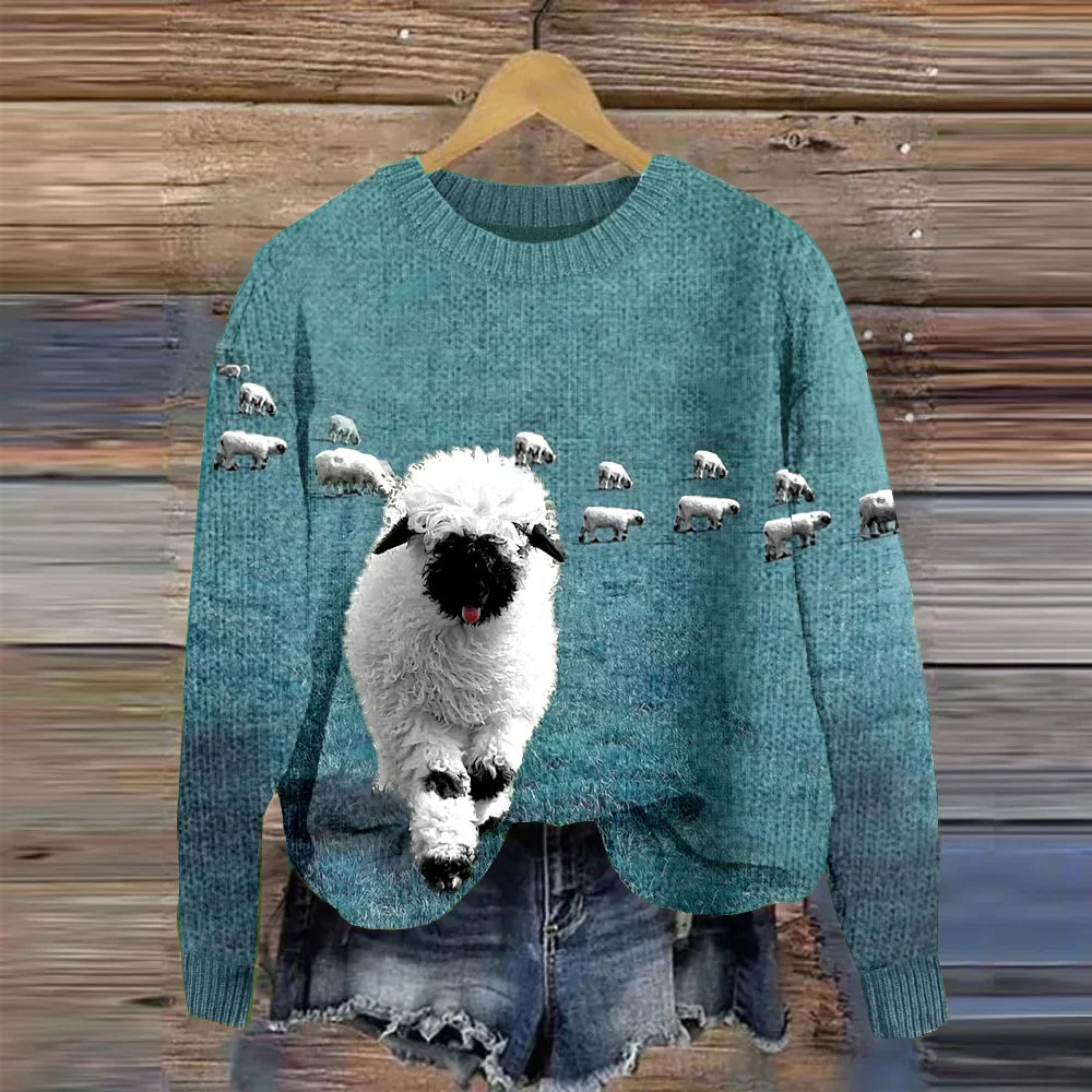 Acogedor jersey de punto con cuello redondo y estampado Stray Sheep