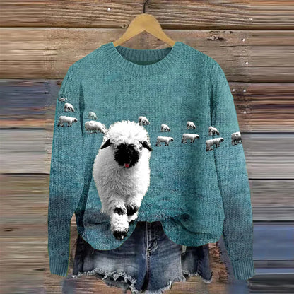 Acogedor jersey de punto con cuello redondo y estampado Stray Sheep