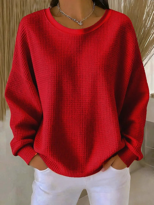 Damska Bluzka z Długim Rękawem Waffle Knit Dekolt Round