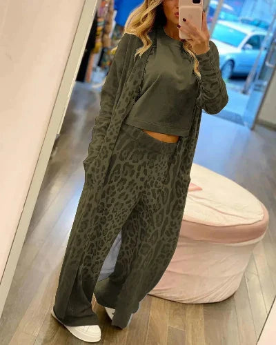 Zaria - Conjunto chic con estampado de leopardo para mujer