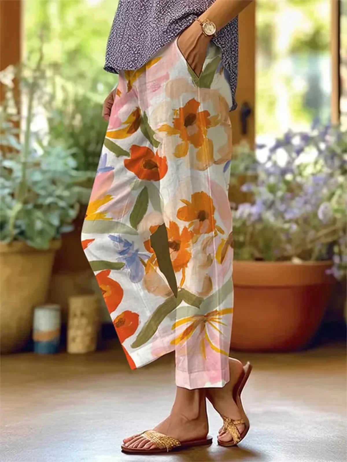 Pantalones de mujer con estampado de flores