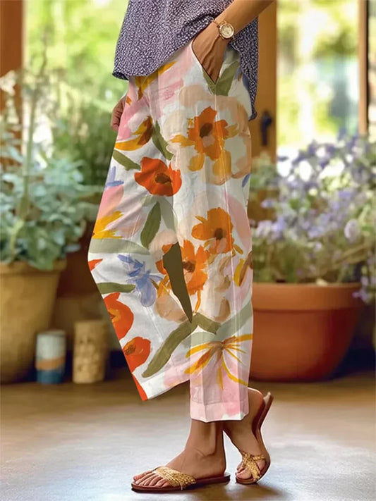 Pantalones de mujer con estampado de flores