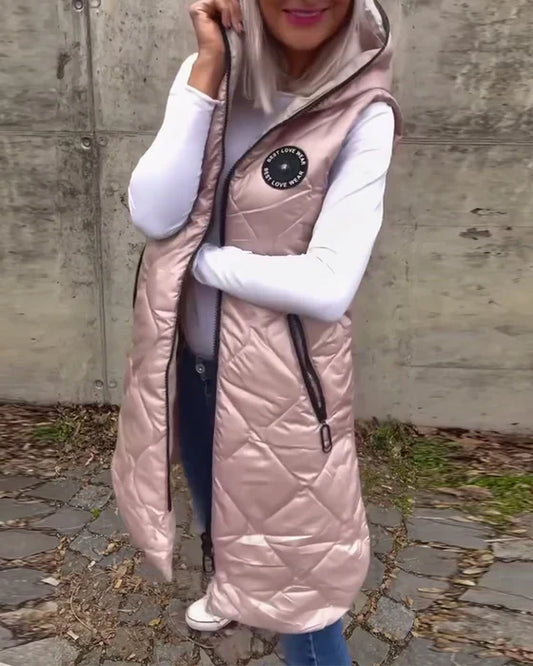 Chaqueta acolchada informal sin mangas con capucha y cierre de cremallera