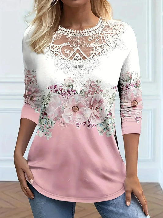 Sissy - Camiseta con motivo floral y detalles de encaje