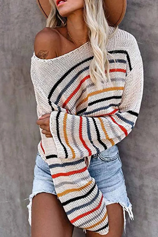 Elegante jersey con estampado de colores y diseño sin hombros