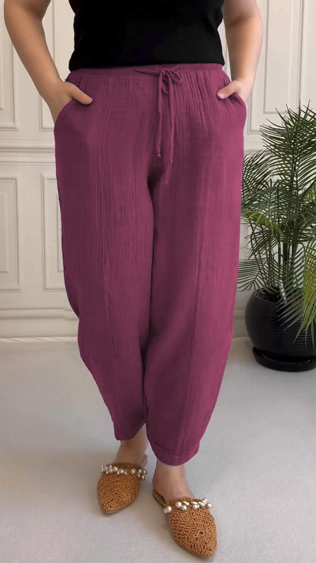 Damskie Spodnie Casual Luźny Krój do Kostki