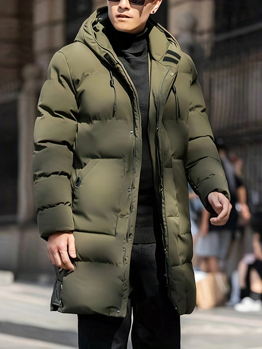 Caliente gruesa chaqueta de invierno con capucha larga Puffer para los hombres | Ideal para el invierno