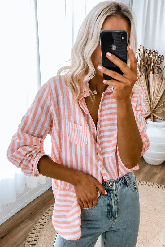 Nina Camiseta de manga larga para mujer - Rosa y rayas clásicas
