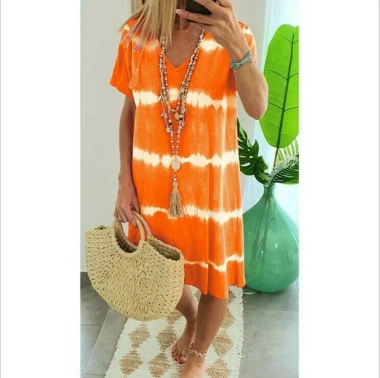 Vestido camisero de rayas con mangas cortas y corte holgado