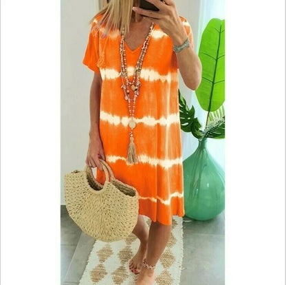 Vestido camisero de rayas con mangas cortas y corte holgado