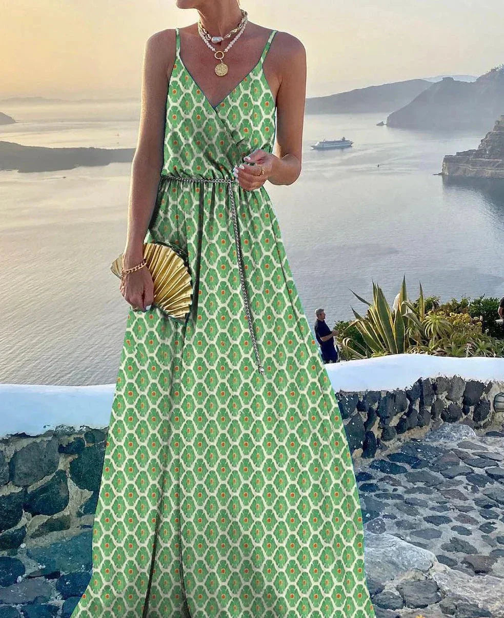 Vestido maxi colorido con escote
