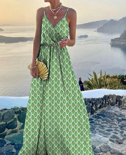 Vestido maxi colorido con escote