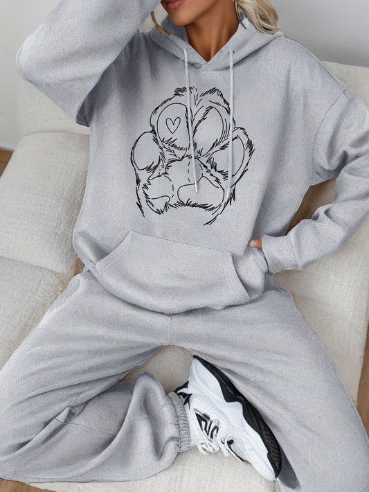 Lila - Sudadera de algodón para mujer con estampado de patitas y jogging perfecta para otoño e invierno