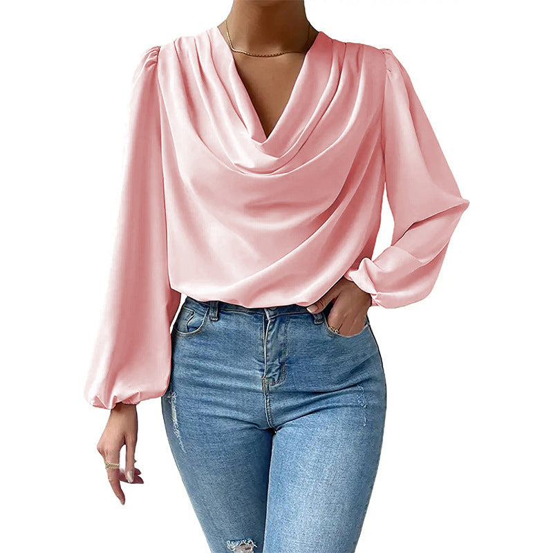 Lea | Elegante blusa de gasa para mujer con cuello paloma y mangas largas