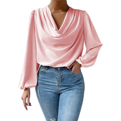 Lea | Elegante blusa de gasa para mujer con cuello paloma y mangas largas