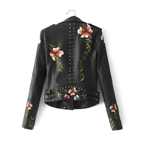 Chaqueta de cuero vintage con flores para mujer | Perfecta para el día a día