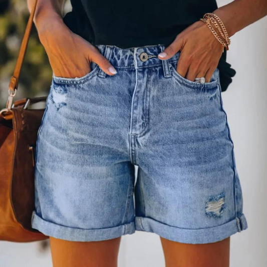 Claudia - Pantalones cortos de denim elástico para mujer