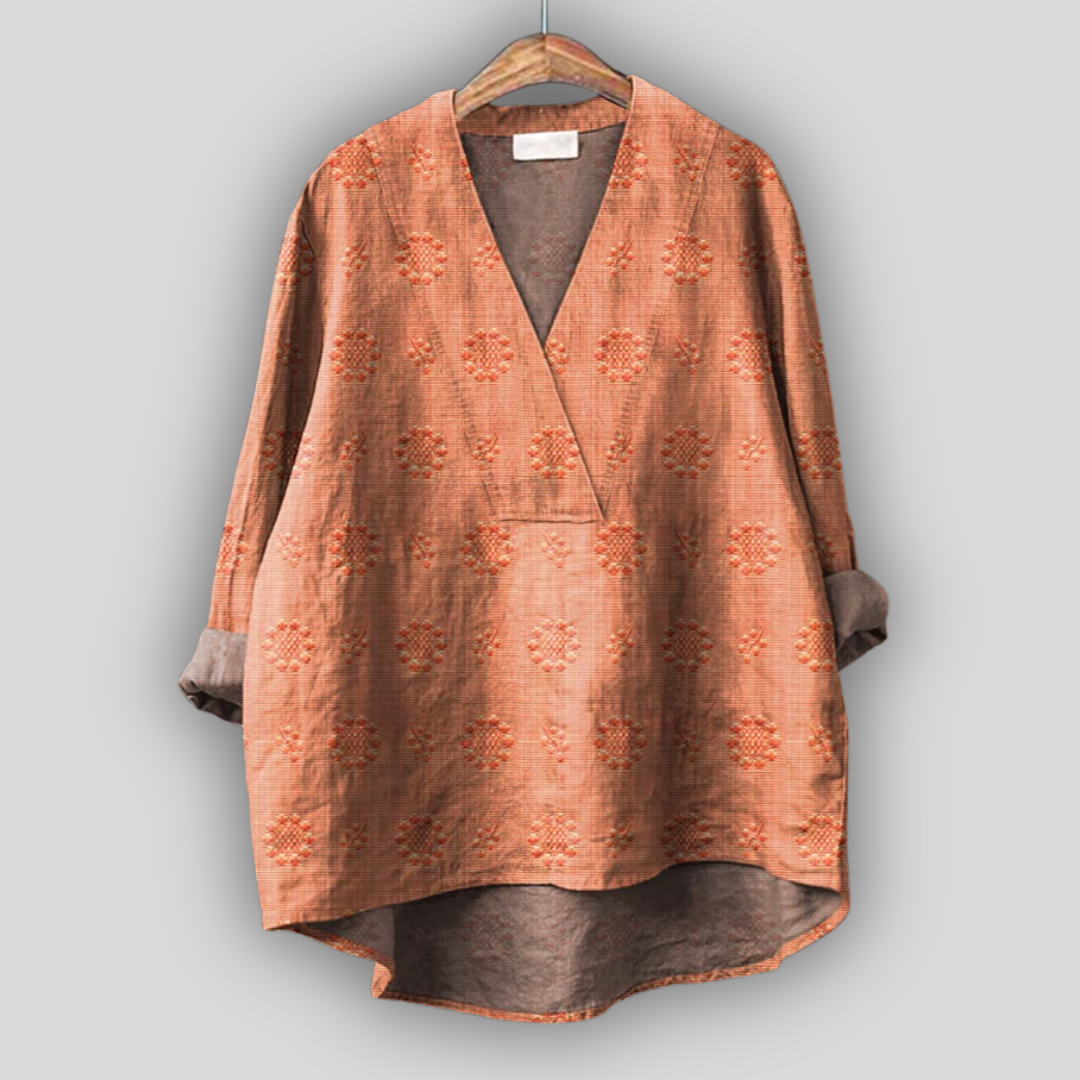 Damska Bluzka Tunika Z Haftem V Neck