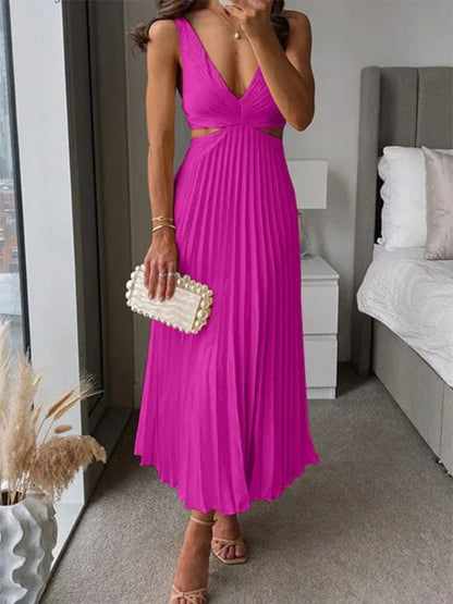 Elegante vestido sin mangas con espalda abierta y elegante sofisticación para ocasiones con clima cálido