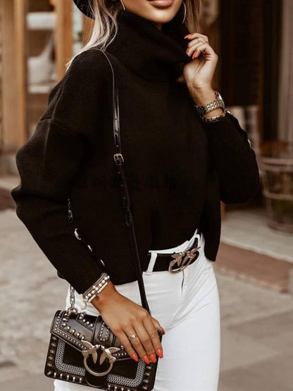 Jersey de invierno para mujer con botones finos y cuello alto