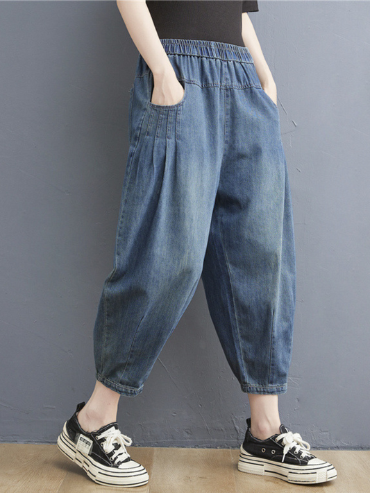 pantalones de verano de cintura elástica, vaqueros finos y sueltos