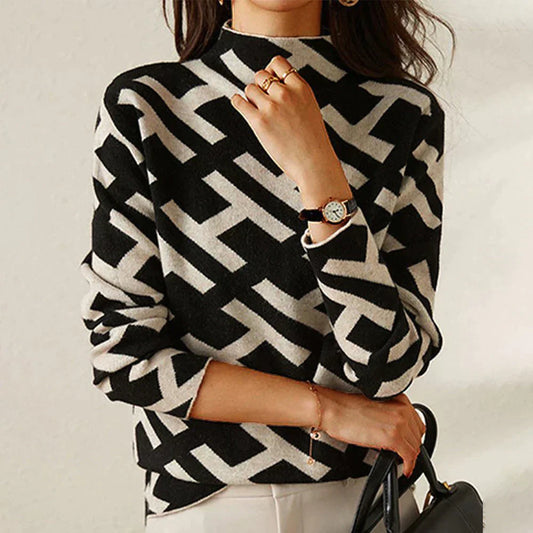 Nadia | Precioso jersey geométrico con rayas negras para mujer