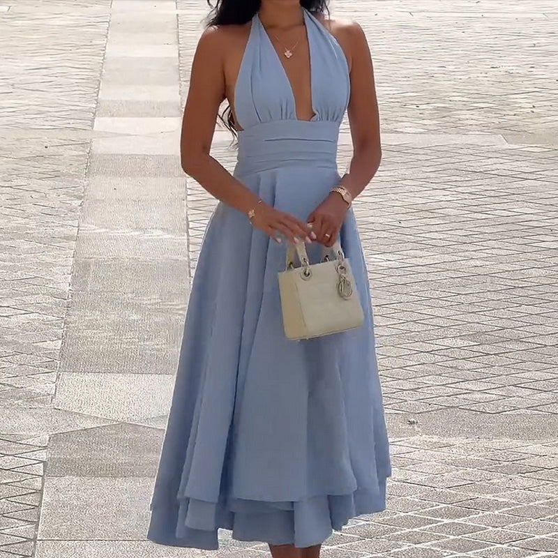 Vestido halter en color liso, casual
