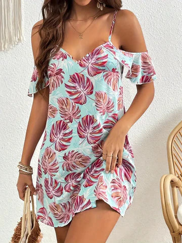 Cora - Vestido sin hombros con estampado floral