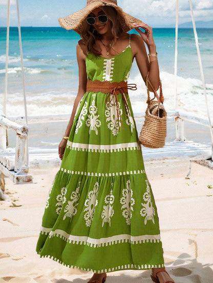 Tropical Vibes: vestido de mujer con dobladillo ribeteado y estampado vegetal