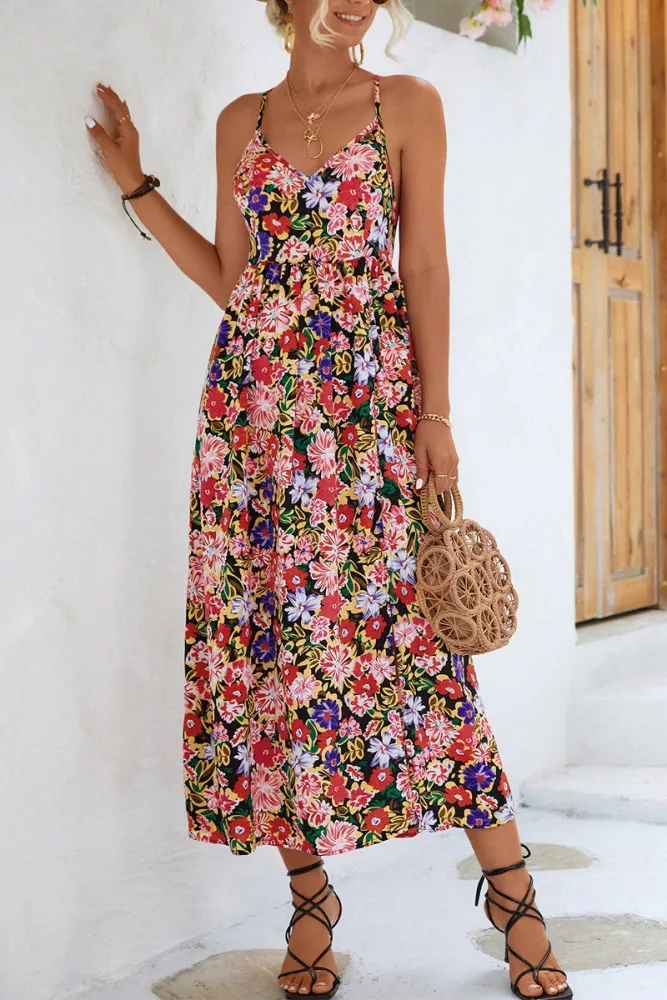 Zariyah - vestido midi con estampado floral y tirantes