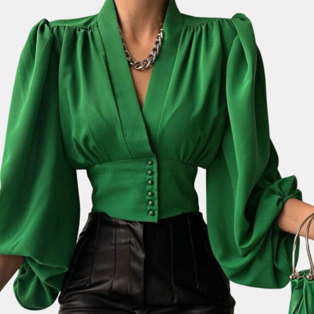 Alondra | Blusa de moda con mangas abullonadas y escote en V