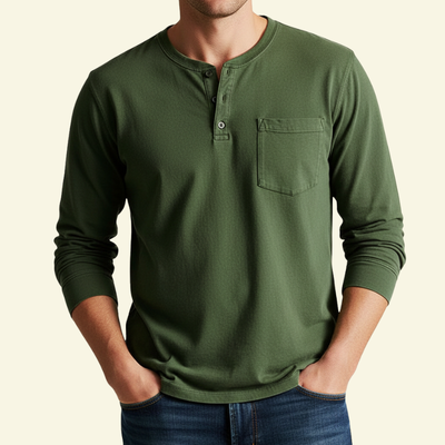 Męska Koszulka Henley Kieszeń