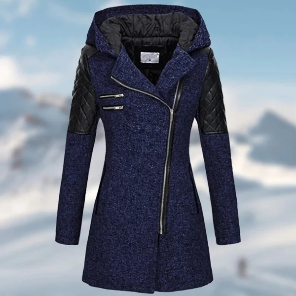 Abrigo de invierno aislante con capucha, cremallera y detalles de piel