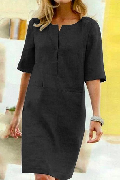 Kathy vestido recto de lino y algodón con medias mangas