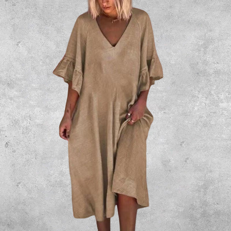 Vestido liso con mangas con volantes