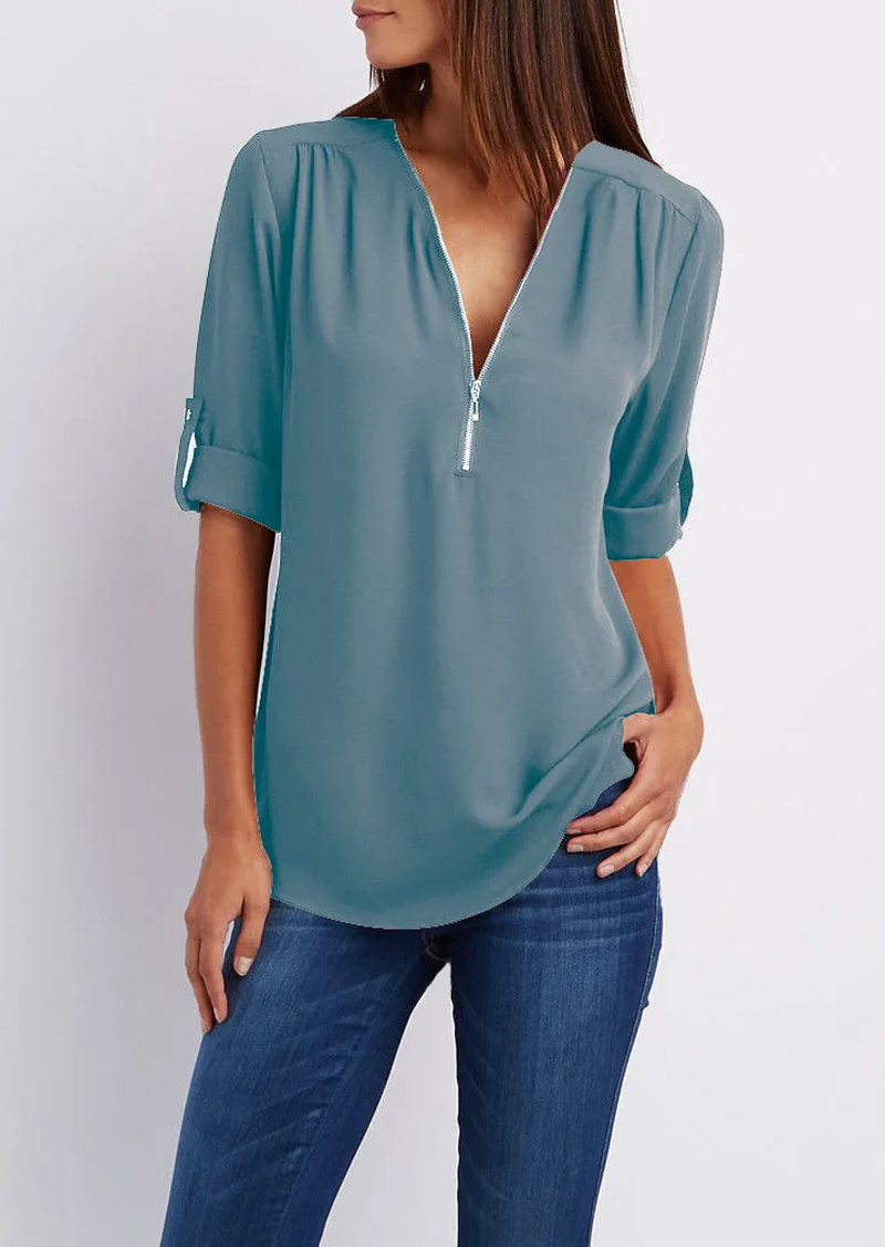 Leona | Elegante Blusa con Cuello en V para Mujer