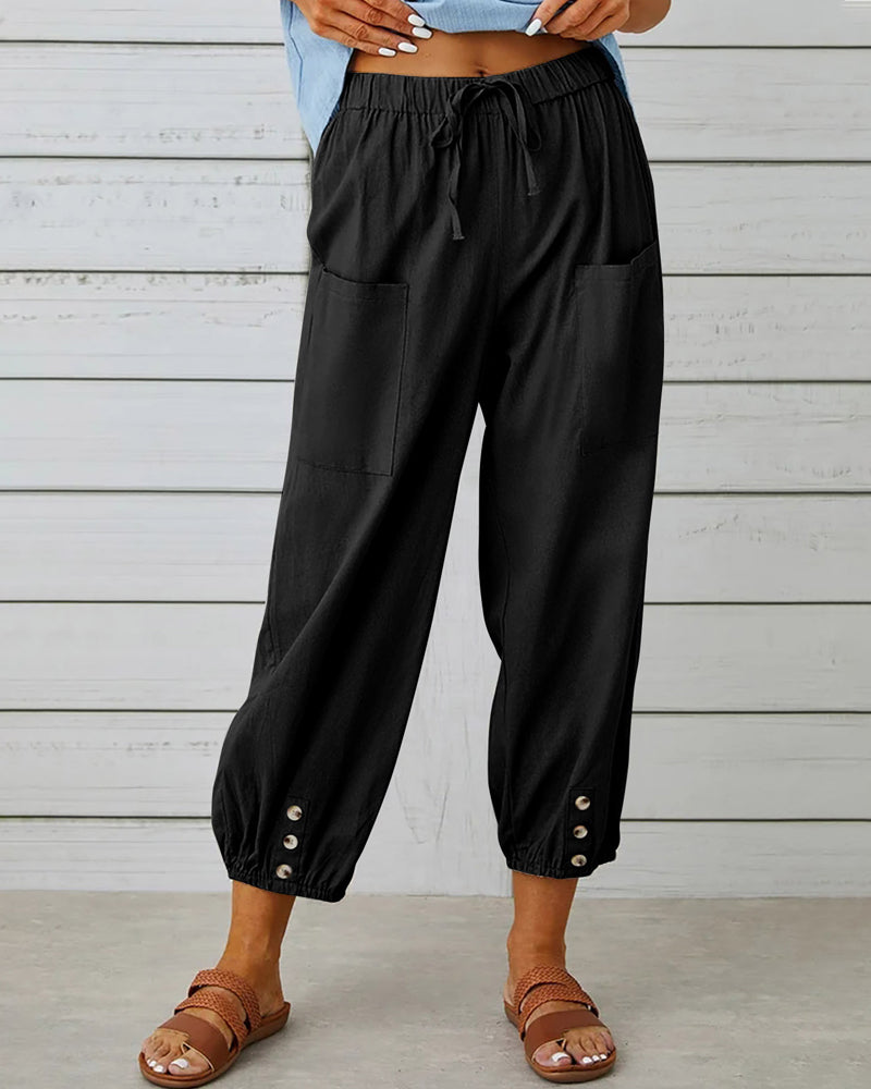 Erinna - Pantalones de yoga capri con cordón de ajuste