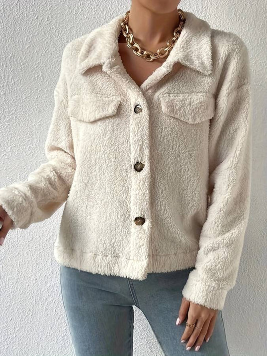 Chaqueta de mujer mullida con cierre de botones
