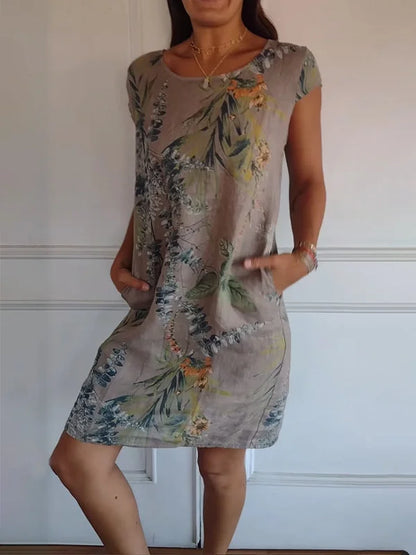 Anissa - Vestido estampado de algodón y lino para mujer