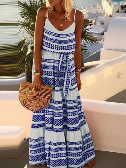 Vestido de playa bohemio con cuello en V y estampado lencero