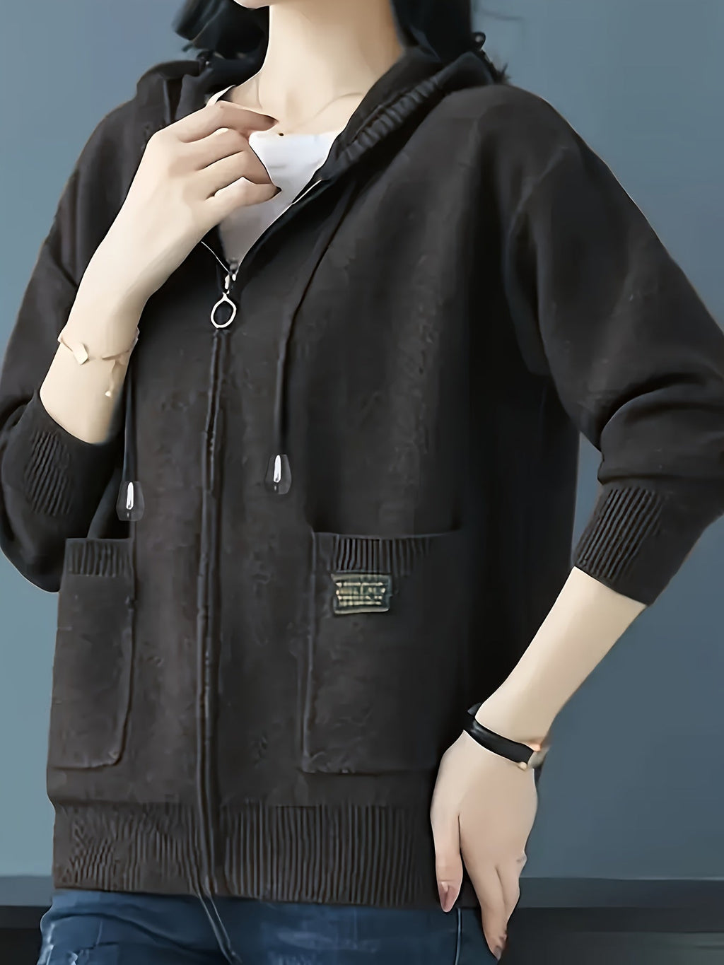 Damski Sweter Rozpinany Kapturowy