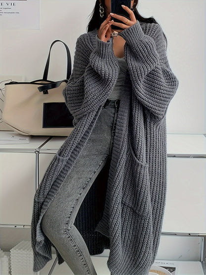 Chaqueta casual larga de lana con bolsillos cosidos para mujer | Perfecta para el día a día