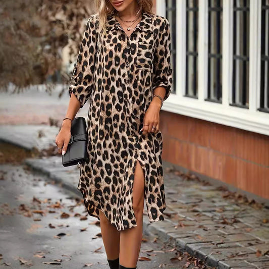 leopardo impresión playa cover-up V-cuello albornoz vacaciones bikini vestido