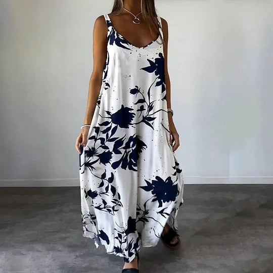 Vestido largo sin mangas con estampado floral, ideal para los días soleados